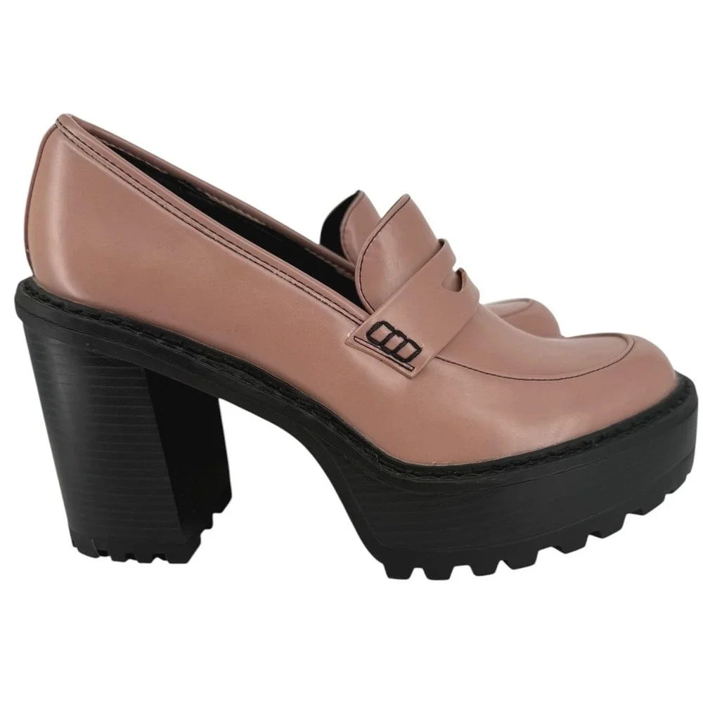 Madden Girl Kassidy Platform Penny Loafer Pink Block Heel Lug Sole Shoes Size 7